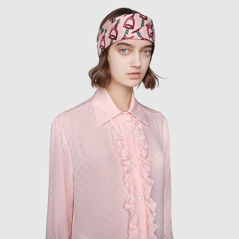 Gucci Silk Horse-bit Headband in Pink AUTH.GUCCI HORSE-BIT SILK PATTERNED TWILL PINK HEADBAND M | eBay main image 2