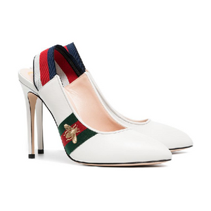 Gucci Sylvie Leather Slingback Pumps with Bee in White