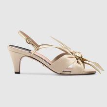 Load image into Gallery viewer, Gucci Leather Mid-heel Sandal With Bow in Vintage White