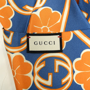 Gucci GG Flower Silk Foily Skinny Scarf in Blue