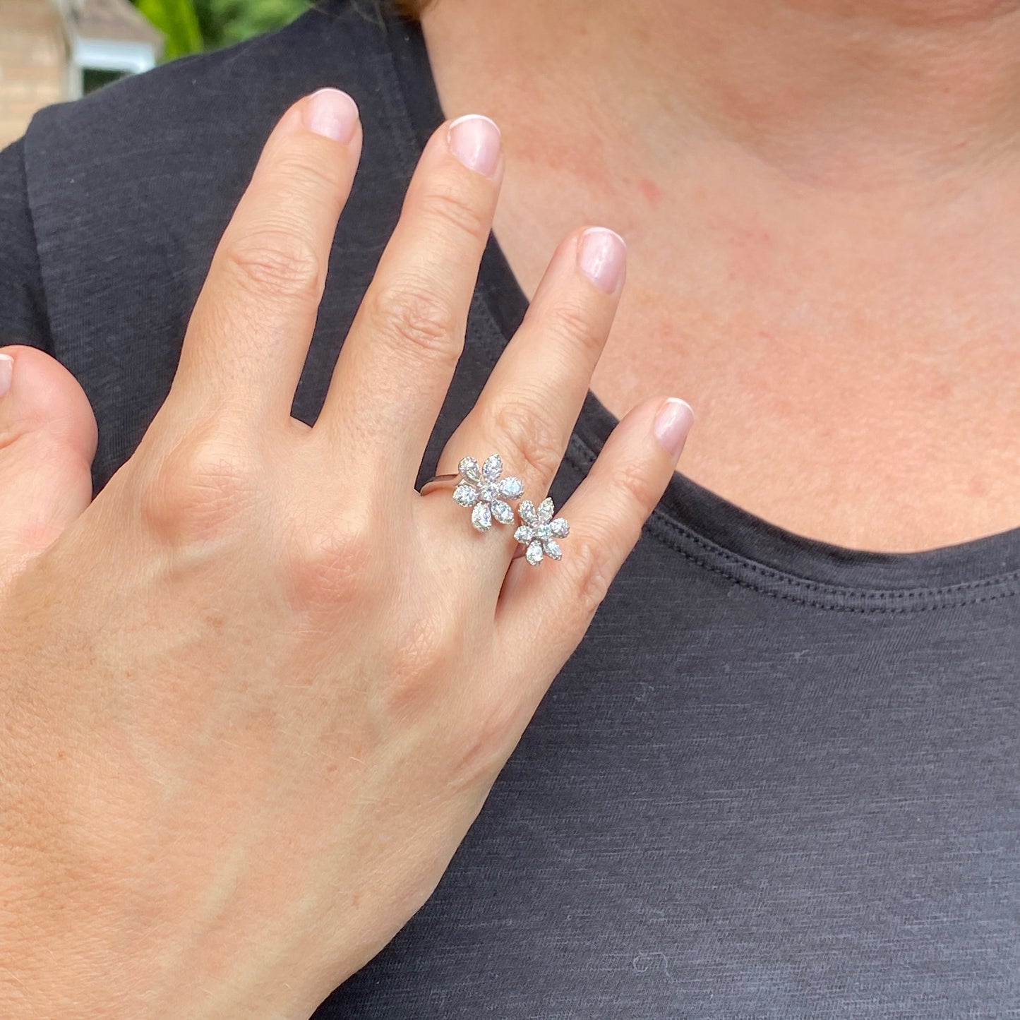 Fancy Cut Flower Ring in 14K White Gold 1.25 Total Carat Weight Gen Diamond