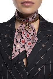 Gucci Patterned Silk Neck Tie Scarf with GG, Hearts and Stars