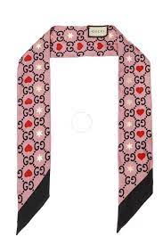 Gucci Patterned Silk Neck Tie Scarf with GG, Hearts and Stars