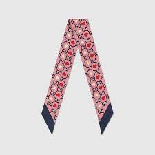Gucci Patterned Silk Neck Tie Scarf with GG, Hearts and Stars