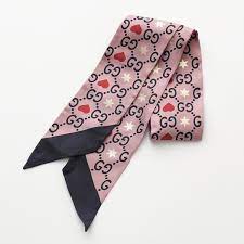 Gucci Patterned Silk Neck Tie Scarf with GG, Hearts and Stars