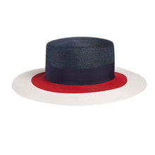 Load image into Gallery viewer, Gucci Papier Wide Brim Hat in Blue Red and White