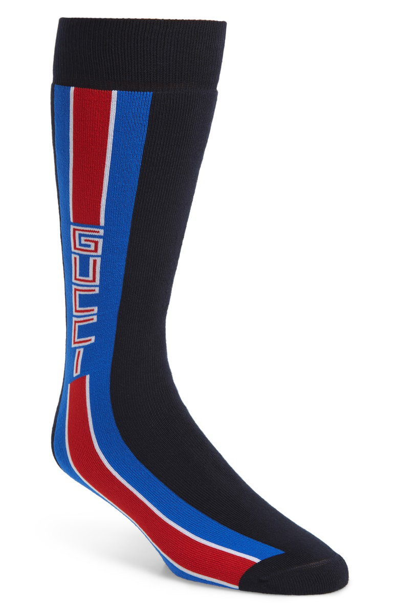 Gucci Lostoron Logo Striped Cotton Blend Socks In Blue