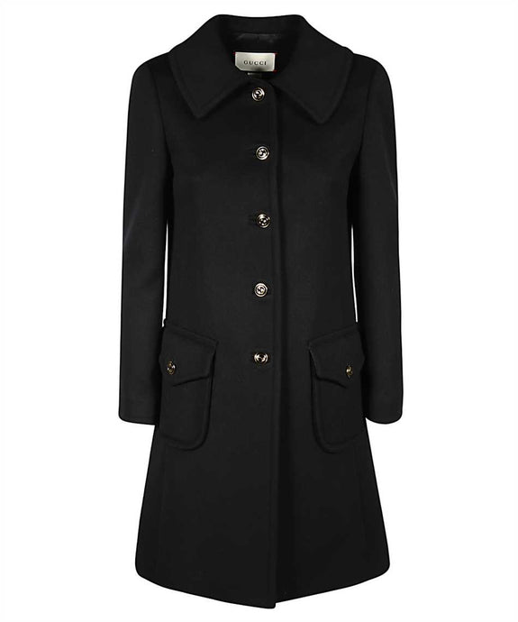 Gucci Black Wool Coat with Interlocking GG Buttons