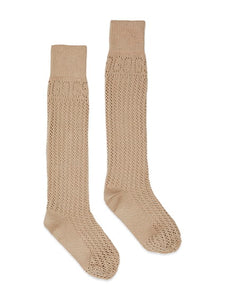 Gucci Knit Knee High Socks with GG Logos in Sand Beige