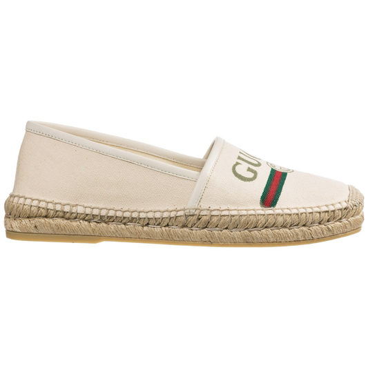 Gucci Printed Canvas Espadrille Flats in White