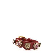 Load image into Gallery viewer, Gucci Crystal Feline Head Leather Bracelet in Red