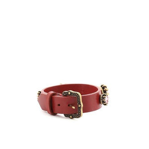 Gucci Crystal Feline Head Leather Bracelet in Red