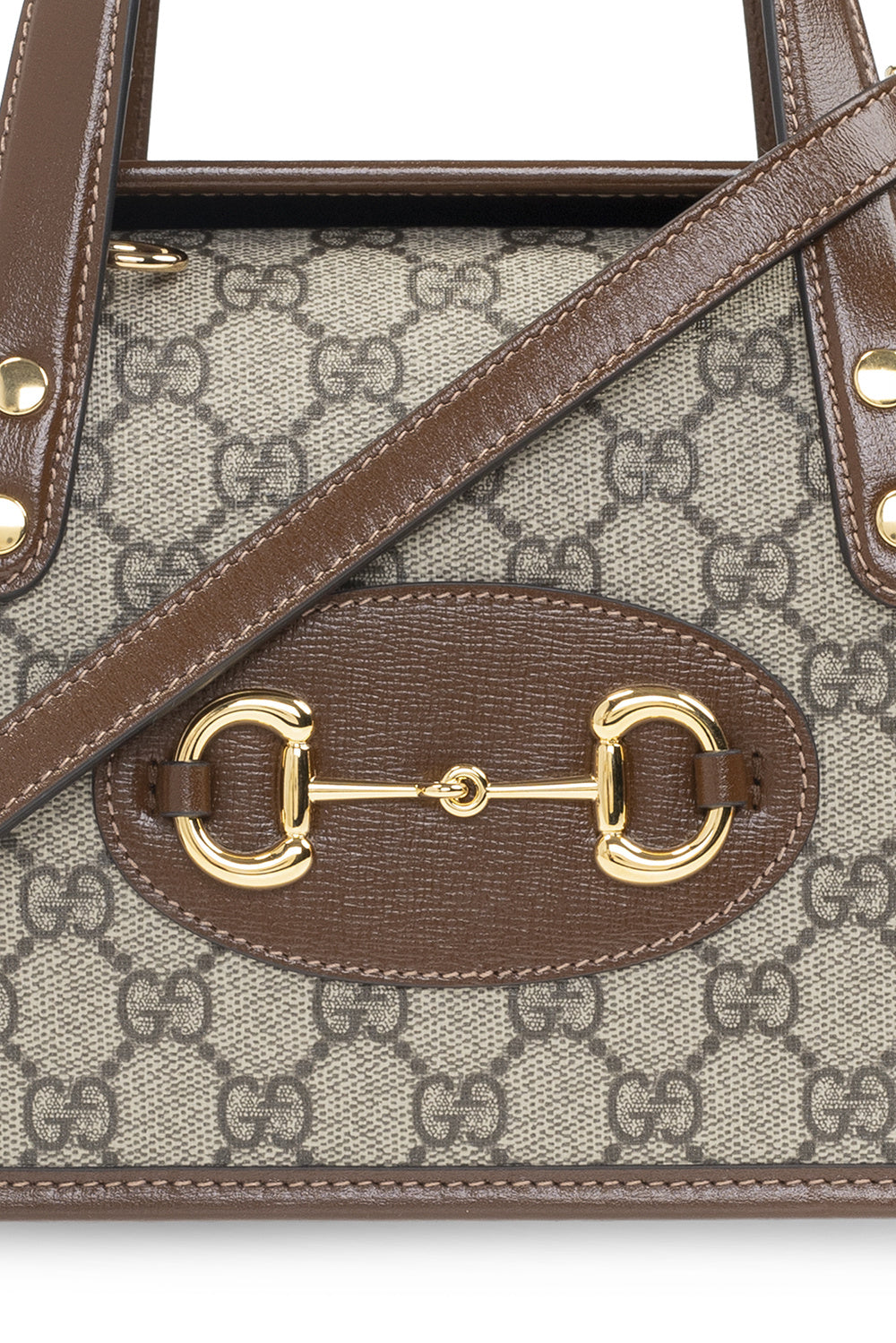 Gucci Horsebit 1955 Mini Top Handle Bag In GG Supreme & Brown Leather