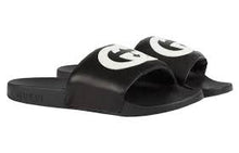 Load image into Gallery viewer, Gucci Men&#39;s Black Slides with White Interlocking GG