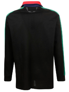 Gucci Web-stripe Detail Long Sleeve Polo in Black