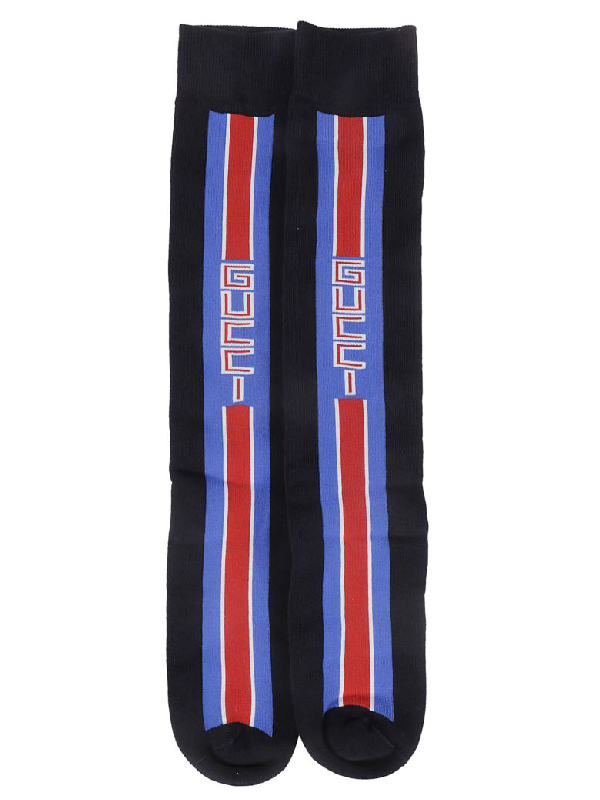 Gucci Lostoron Logo Striped Cotton Blend Socks In Blue