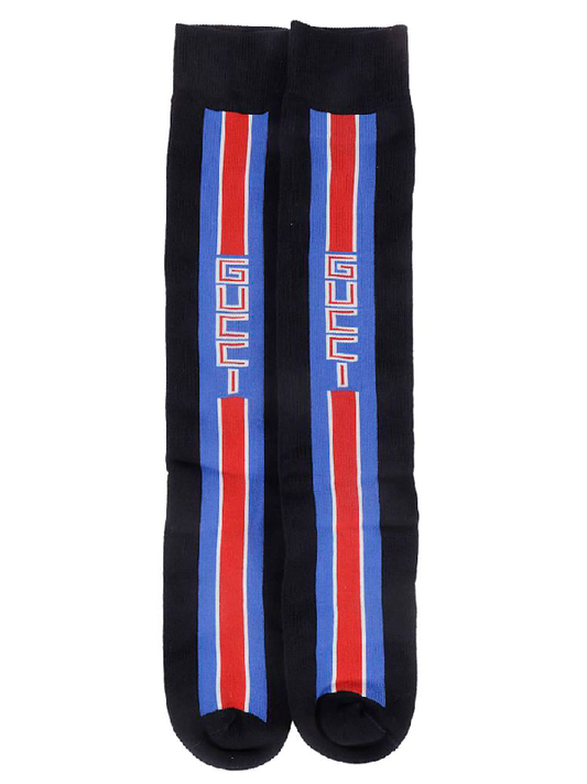 Gucci Lostoron Logo Striped Cotton Blend Socks In Blue