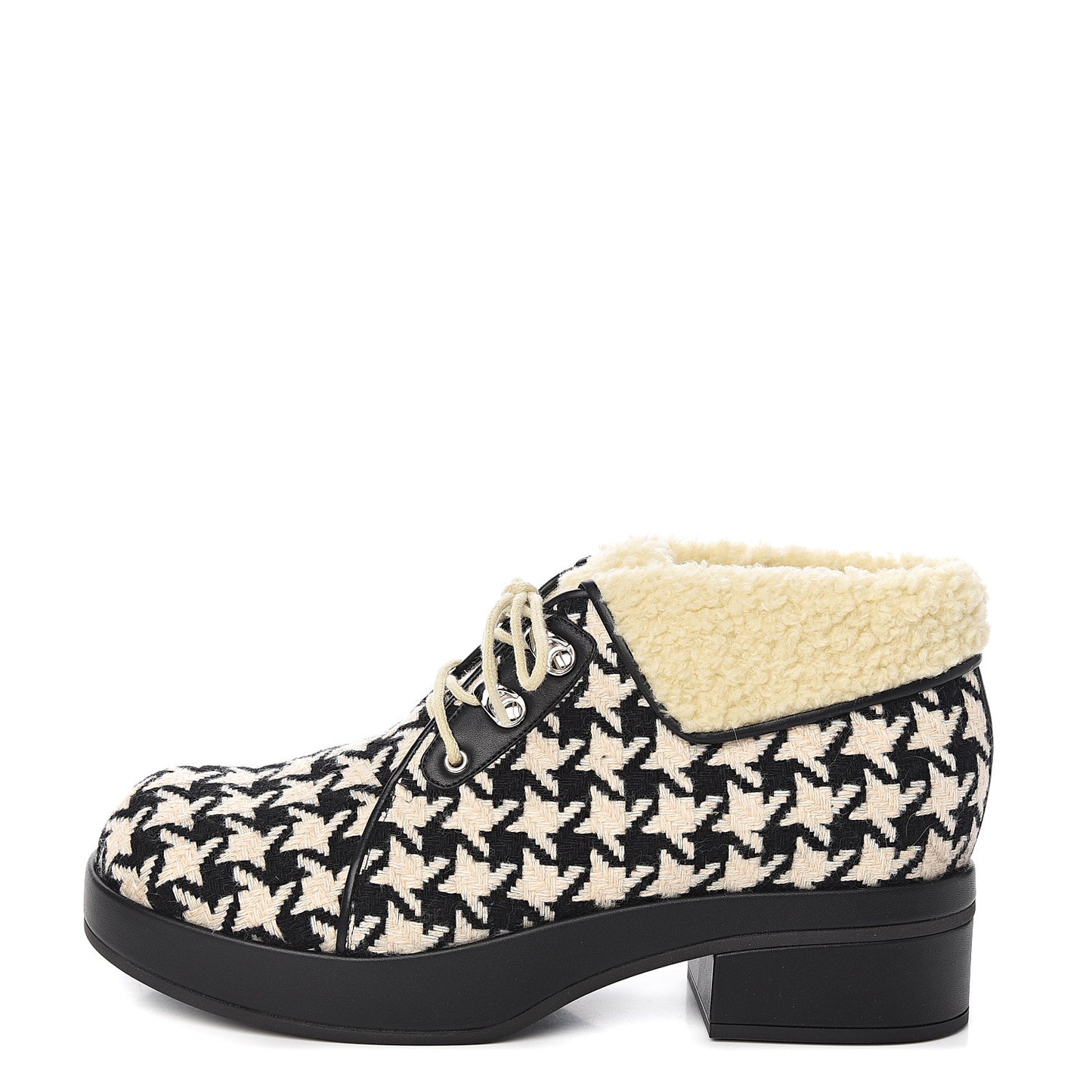 Gucci Houndstooth Lace up Bootie in White