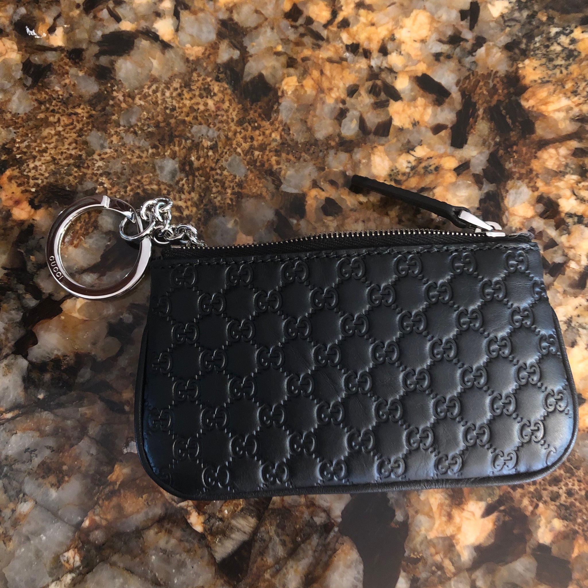 Gucci Microguccissima Key Chain Coin Pouch in Black
