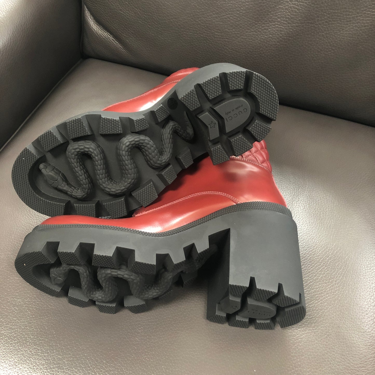 Gucci Leather Trip Boots in Garnet Red