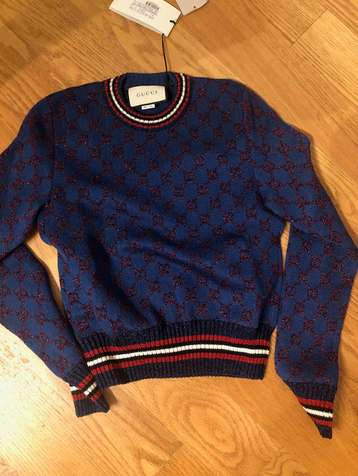 Gucci GG Lurex Jacquard Sweater in Blue