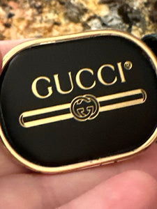 Gucci Leather Belt with Enamel Logo Buckle in Black