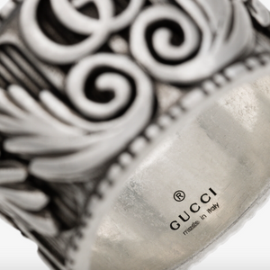 Gucci Double G Sterling Silver Leaf Motif Ring