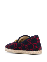 Load image into Gallery viewer, Gucci GG Wool Loafers in Navy
