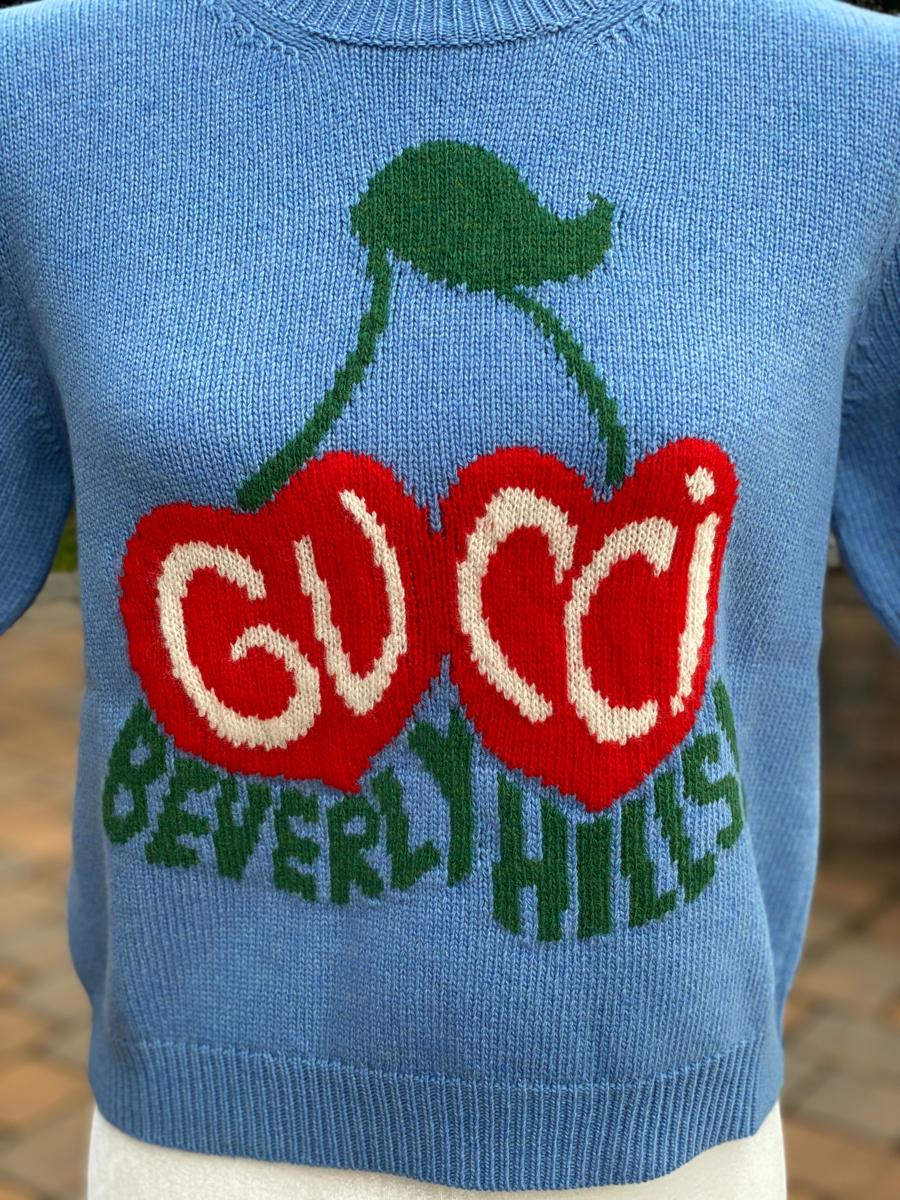 Gucci Wool Sweater with Cherry Intarsia in Blue – Gavriel.us