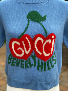 Gucci Wool Sweater with Cherry Intarsia in Blue
