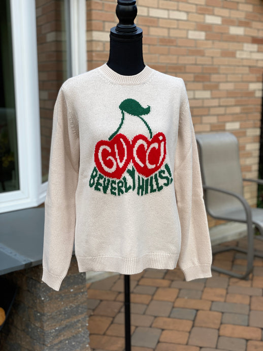 Gucci Wool Sweater with Cherry Intarsia in White