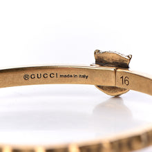 Load image into Gallery viewer, Gucci Metal Studded Feline Head Bracelet in Aged Gold