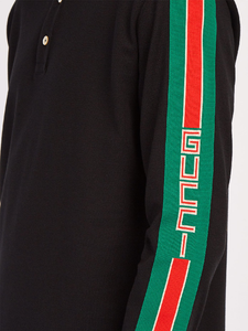 Gucci Web-stripe Detail Long Sleeve Polo in Black