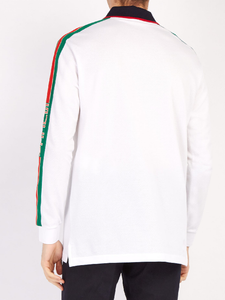 Gucci Web-stripe Detail Long Sleeve Polo in White