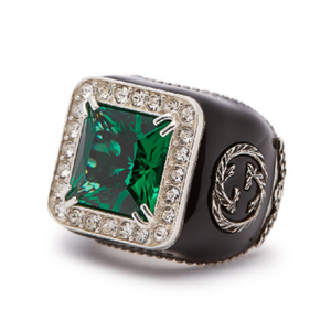 Gucci GG Crystal-embellished Signet Ring in Green