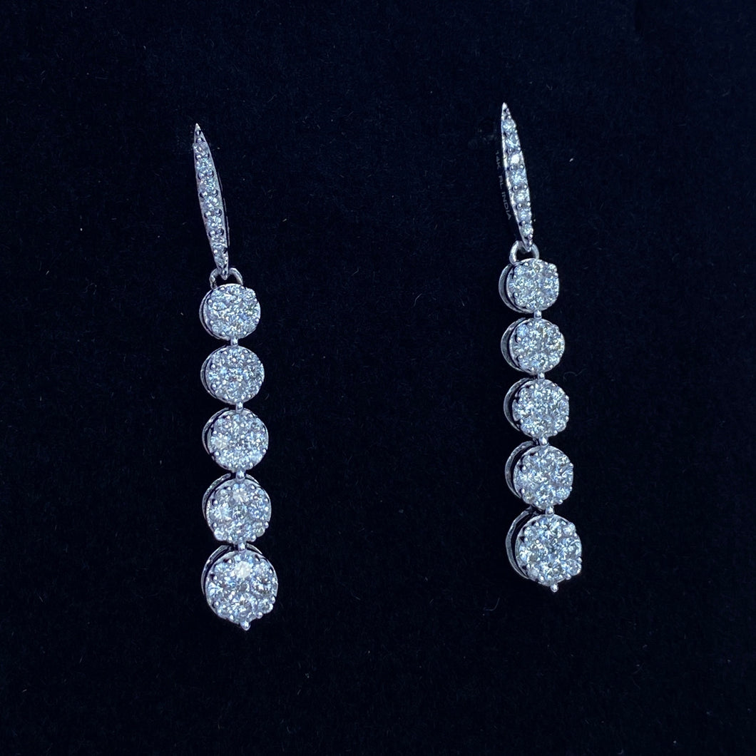 Diamond Cluster Linear Earrings in 14K White Gold 1.0 TCW