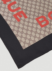 Gucci GG Boutique Print Scarf In Beige and Dark Brown