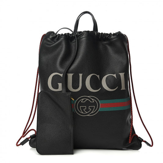 Gucci Logo-Print Drawstring Backpack in Black