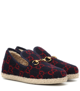 Gucci GG Wool Loafers in Navy