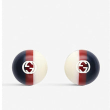 Load image into Gallery viewer, Gucci Sylvie Resin Web Stud Earrings in Blue and Red