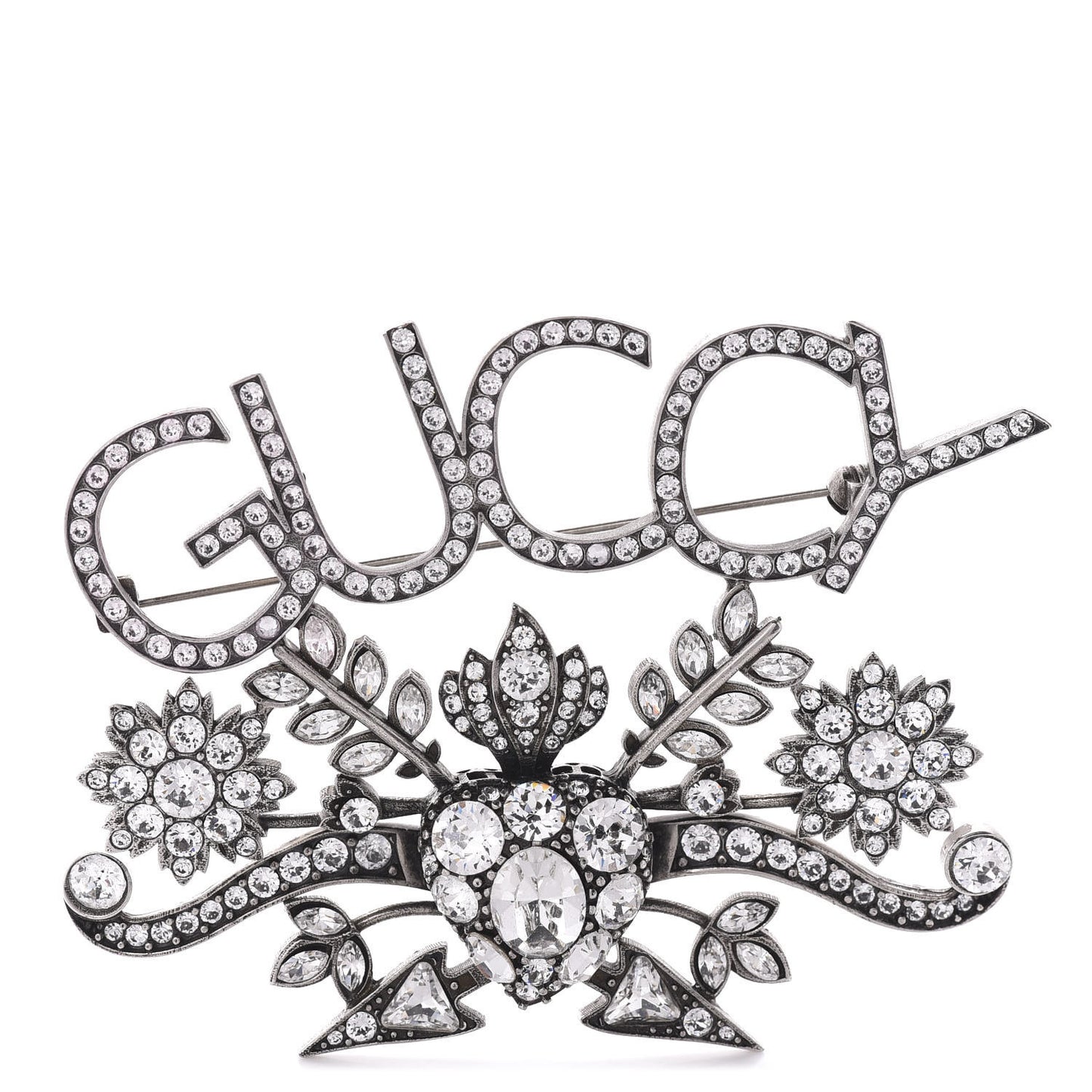 Gucci GUCCY Crystal Brooch in Silver