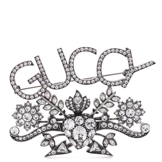 Gucci GUCCY Crystal Brooch in Silver