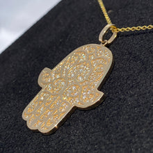 Load image into Gallery viewer, 14K Yellow Gold Hamsa Pendant Necklace 0.90 CTW with Adjustable Chain Length