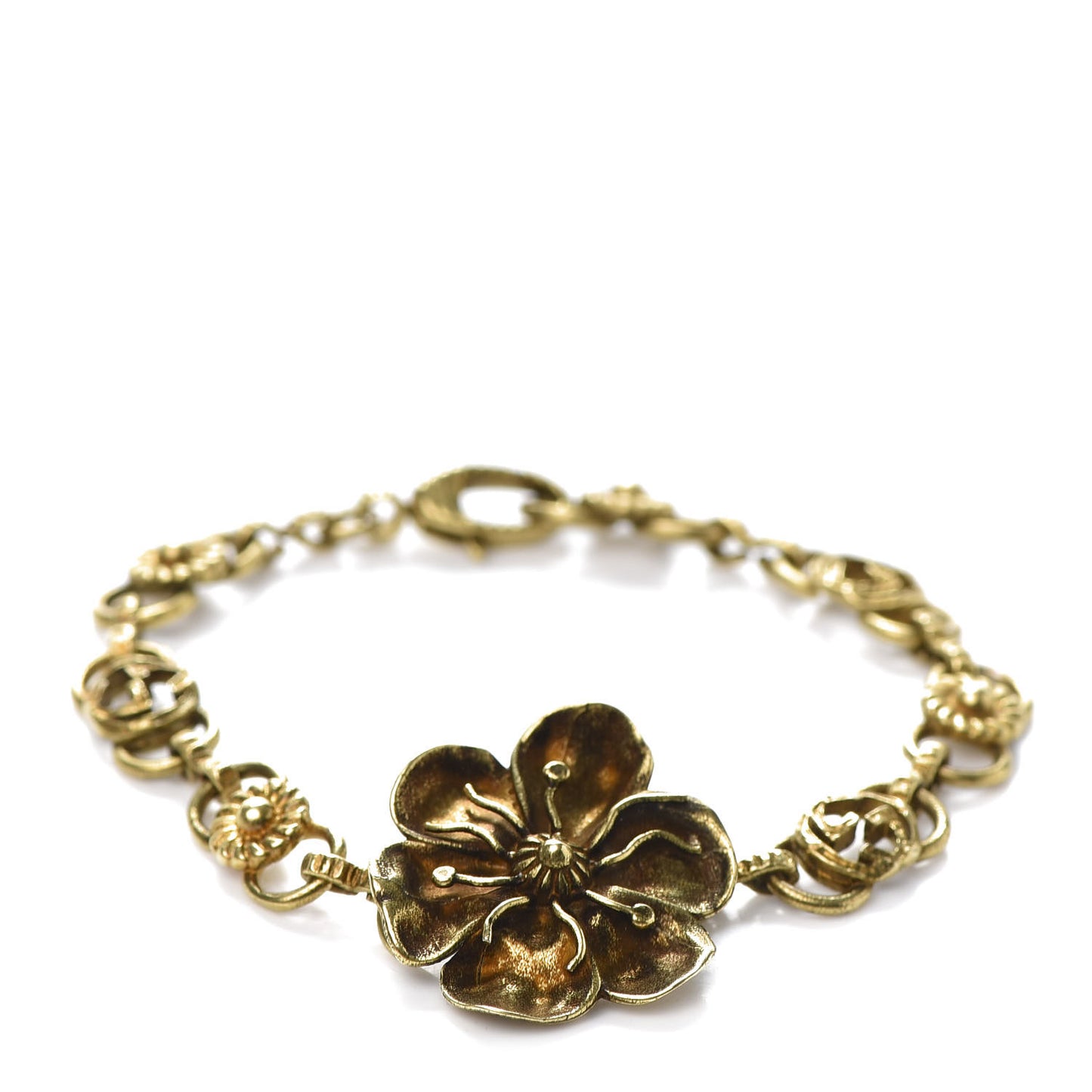 Gucci Metal Floral Bracelet in Aged Gold