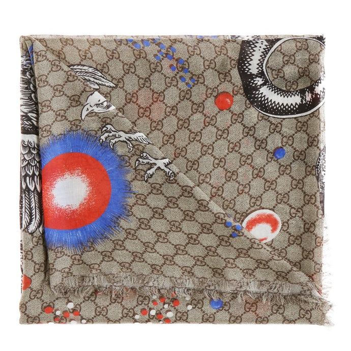 Gucci GG Space Animal Print Scarf in Beige