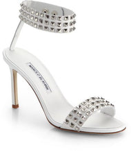 Load image into Gallery viewer, Manolo Blahnik Rocco Studded-toe Heeled Sandal in White