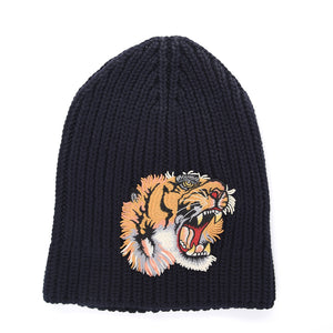 Gucci Tiger Embroidered Wool Hat in Midnight Blue