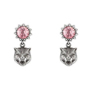Gucci Crystal Stud Earrings with Feline Head in Pink