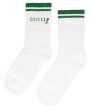 Load image into Gallery viewer, Gucci Rose-embroidered Cotton Ankle Socks in White and Green