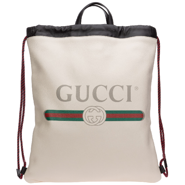 Gucci Logo-Print Drawstring Backpack in White